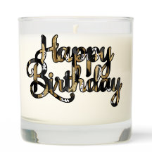 Black and Tan Brushstroke Happy Birthday Candle