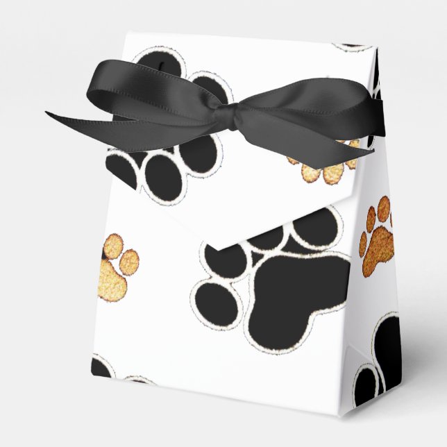 Black and tan canine dog paw print white favour box (Front Side)