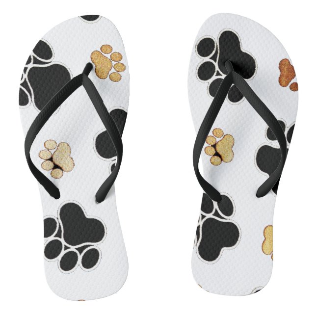 Black and tan canine dog paw print white jandals (Footbed)
