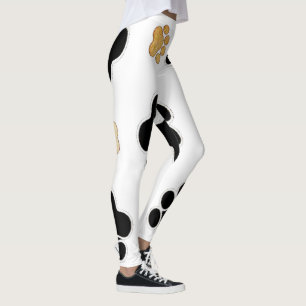 Black and tan canine dog paw print white leggings