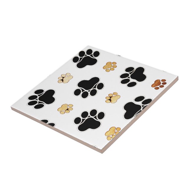 Black and tan canine dog paw print white tile (Side)