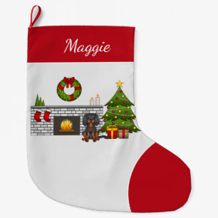 Black And Tan Cavalier In A Christmas Room & Name Large Christmas Stocking