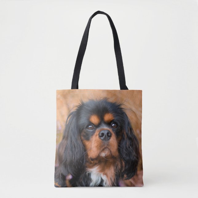 Black and Tan Cavalier King Charles Spaniel Dog Tote Bag (Front)