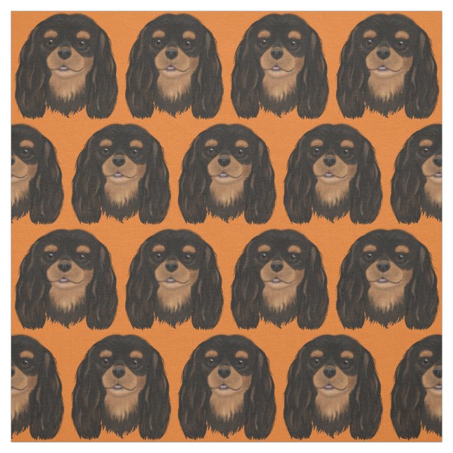 Black and Tan Cavalier King Charles Spaniel Fabric (Swatch)
