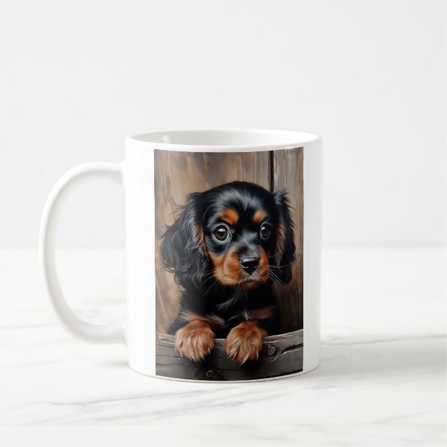 Black and tan Cavalier puppy Coffee Mug (Left)