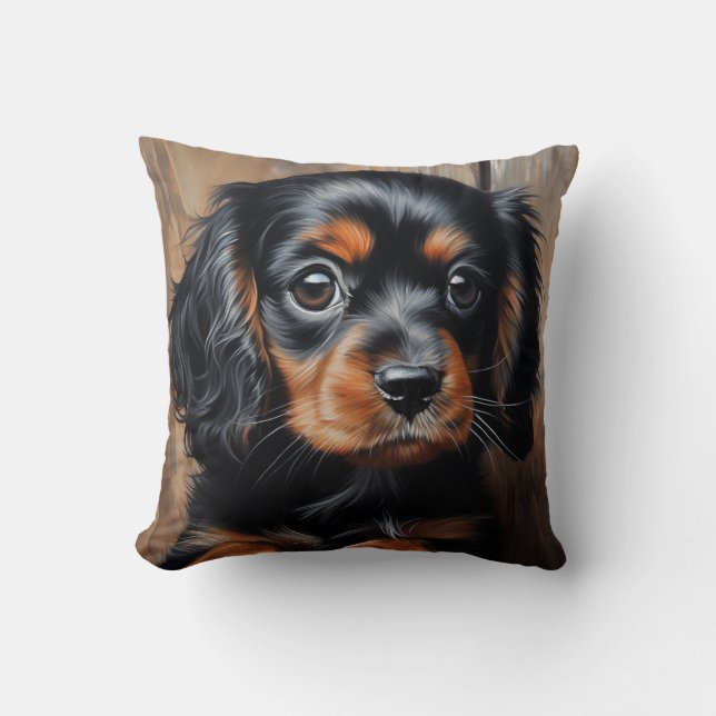 Black and tan Cavalier puppy Cushion (Front)