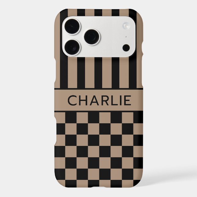Black and Tan Chequered Striped Personalised (Back)