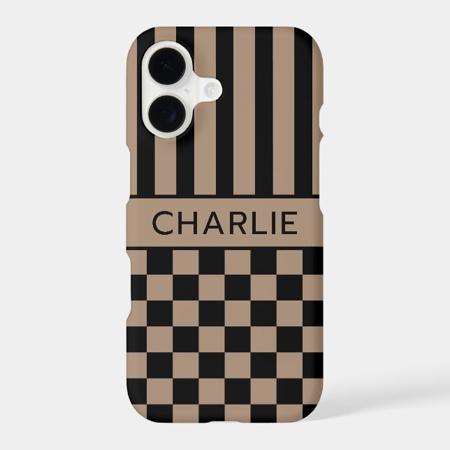 Black and Tan Chequered Striped Personalised (Back)