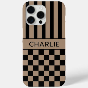 Black and Tan Chequered Striped Personalised Case