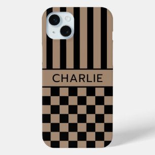 Black and Tan Chequered Striped Personalised Case