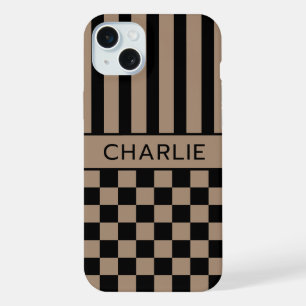 Black and Tan Chequered Striped Personalised Case