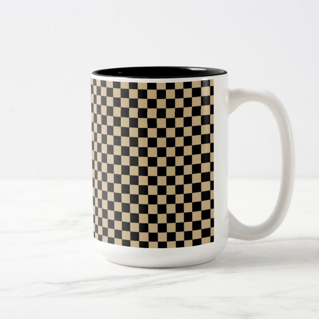 Black and Tan Chequered Two-Tone Coffee Mug (Right)