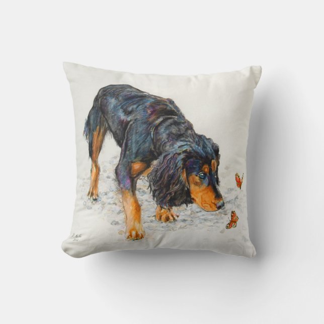 Black and tan Cocker Spaniel with Butterflies Cushion (Front)