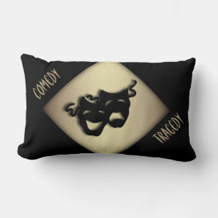 Black and Tan Comedy and Tragedy Theater Masks Lumbar Cushion