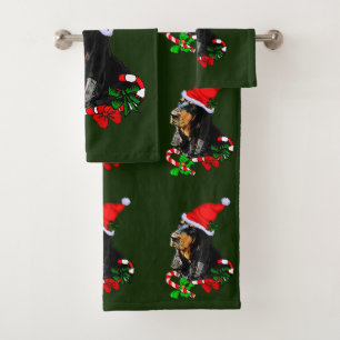 Black and Tan Coonhound Christmas Bath Towel Set