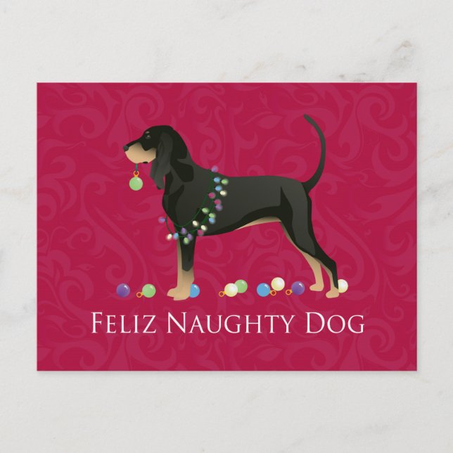 Black and Tan Coonhound Christmas Holiday Postcard (Front)