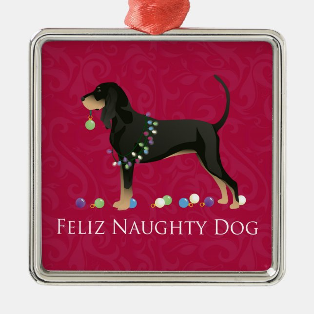 Black and Tan Coonhound Christmas Metal Tree Decoration (Front)