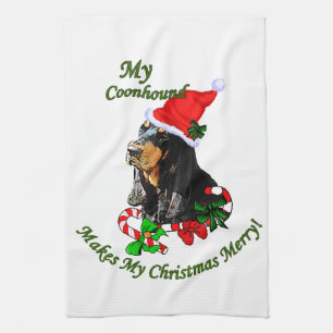 Black and Tan Coonhound Christmas Tea Towel