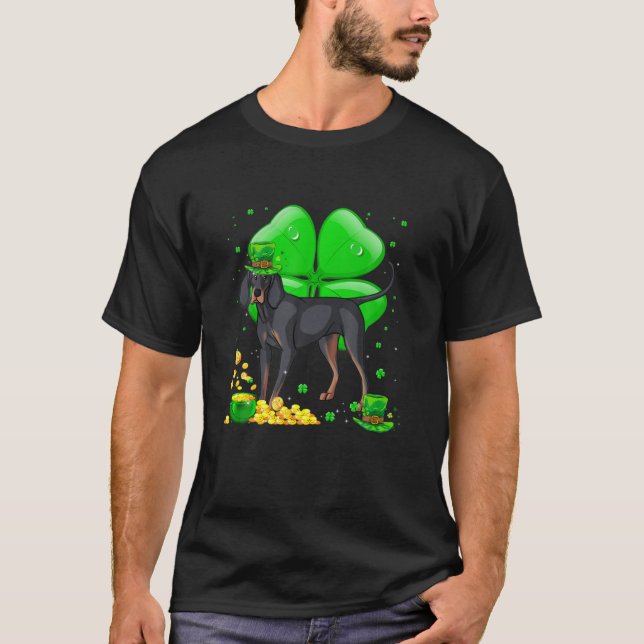 Black And Tan Coonhound Dog Lucky Charm St. Patric T-Shirt (Front)