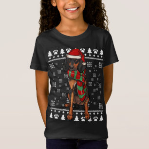 Black and Tan Coonhound Dog Santa Hat Xmas Ugly Ch T-Shirt