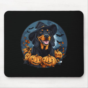 Black And Tan Coonhound Dog Whitch Hat Halloween Mouse Pad