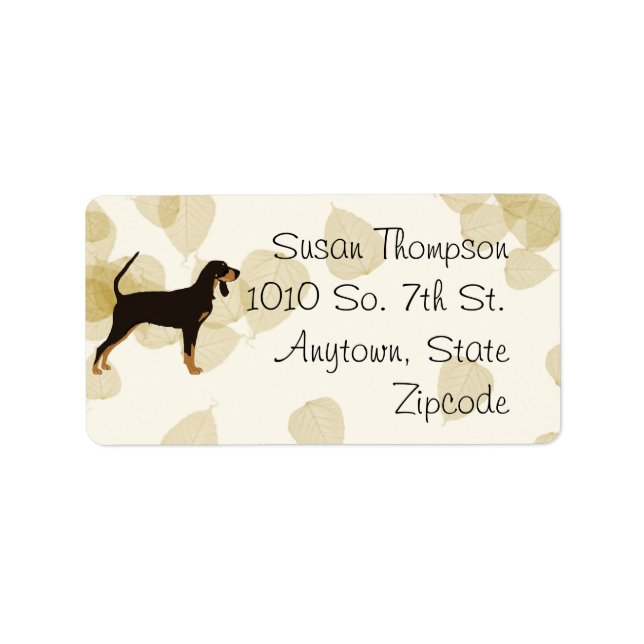 Black and Tan Coonhound on Tan Leaves Label (Front)