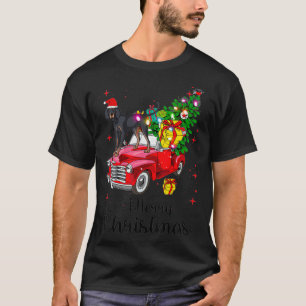 Black And Tan Coonhound Rides Red Truck Christmas T-Shirt