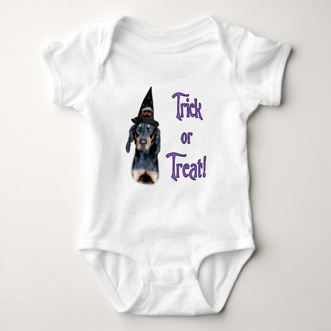 Black and Tan Coonhound Trick Baby Bodysuit (Front)