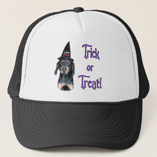 Black and Tan Coonhound Trick Trucker Hat (Front)