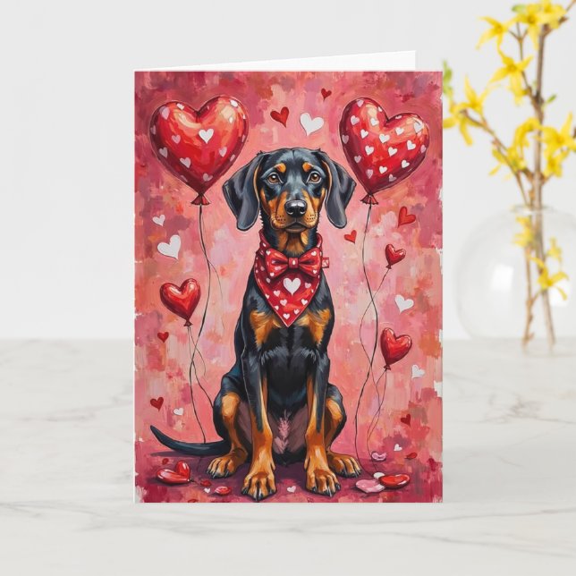 Black and Tan Coonhound Valentine Dog Card (Yellow Flower)