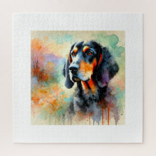 Black and Tan Coonhound Watercolor 031024AREF107 - Jigsaw Puzzle