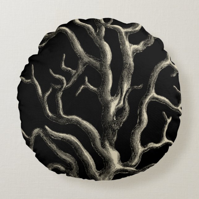 Black and Tan Coral Round Cushion (Front)