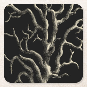 Black and Tan Coral Square Paper Coaster