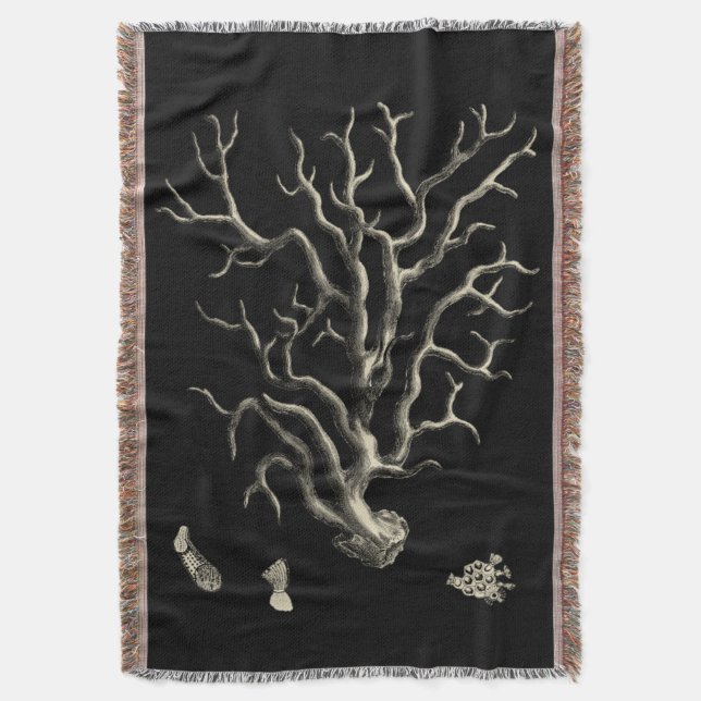 Black and Tan Coral Throw Blanket (Front Vertical)