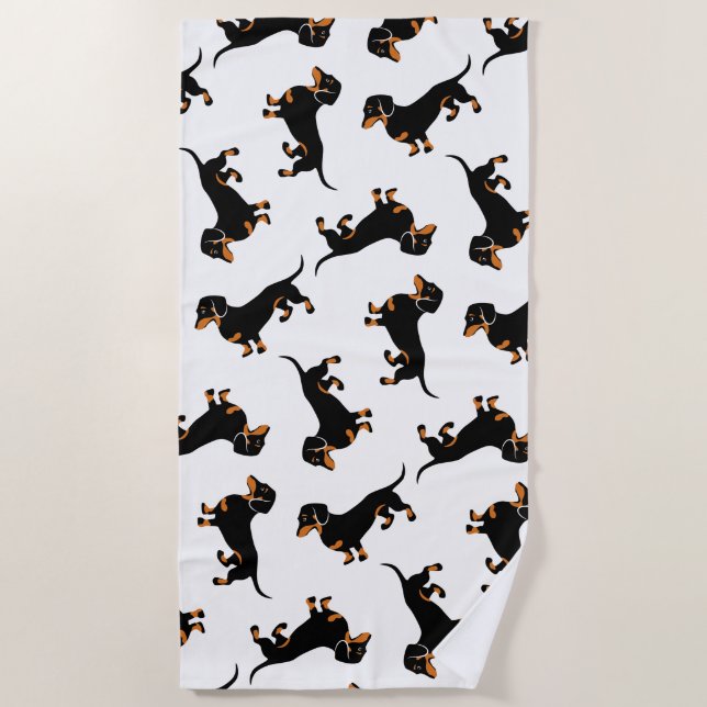 Black and Tan Dachshund Birthday Party Beach Towel (Front)