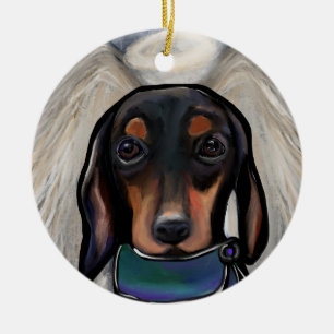 Black and Tan Dachshund Ceramic Tree Decoration