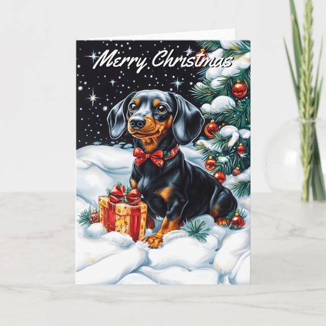 Black and Tan Dachshund Christmas Card (Front)