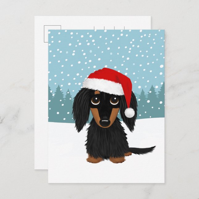 Black and Tan Dachshund Christmas Pet Dog Custom Postcard (Front/Back)