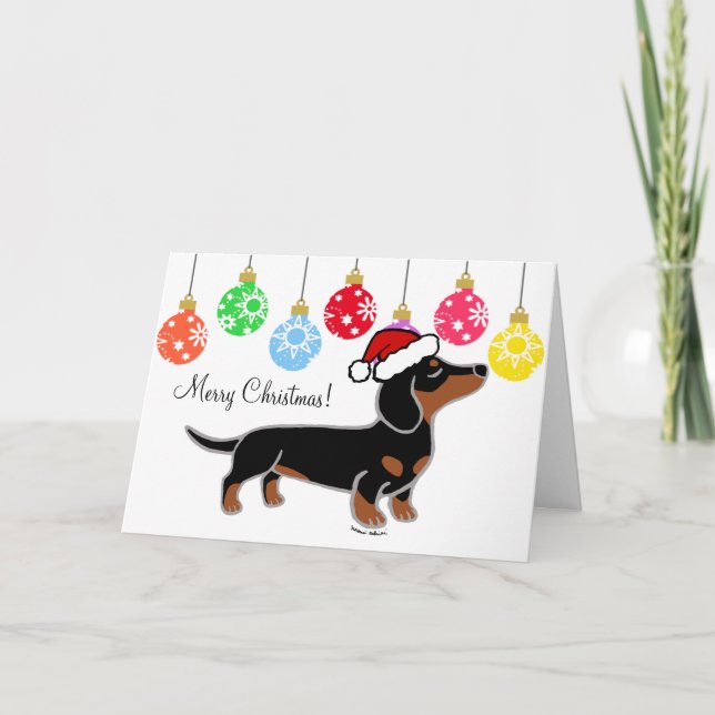 Black and Tan Dachshund Christmas Posing Holiday Card (Front)