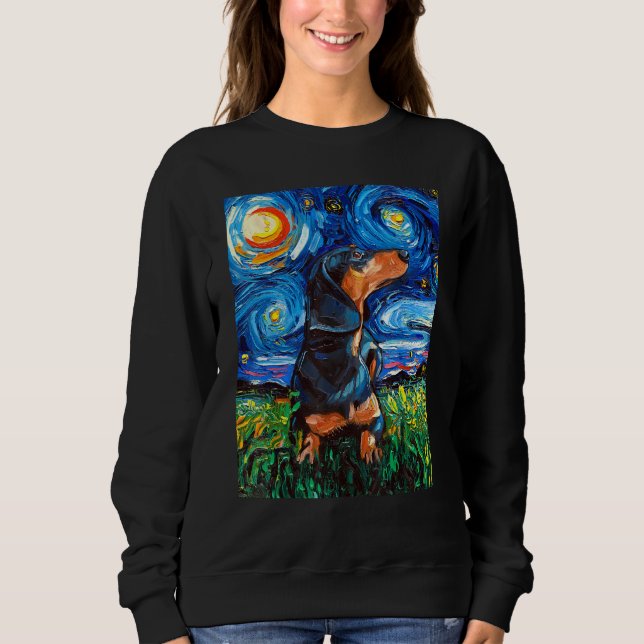 Black and Tan Dachshund Doxie Starry Night Dog Art Sweatshirt (Front)
