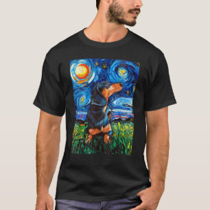 Black and Tan Dachshund Doxie Starry Night Dog Art T-Shirt