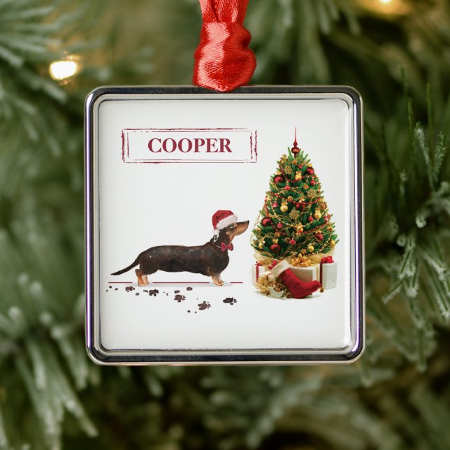 Black and Tan Dachshund Funny Christmas Dog Metal Tree Decoration (Tree)