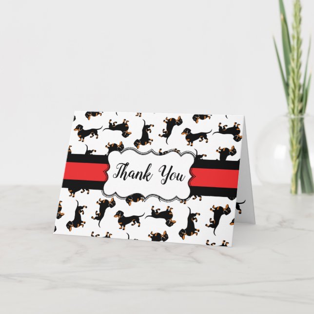 Black and Tan Dachshund Pattern Thank You Notes (Front)