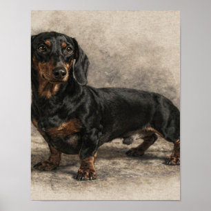 Black and Tan Dachshund Portrait on Warm Grey Poster