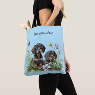 BLACK AND TAN DACHSHUND PUPPIES TOTE BAG