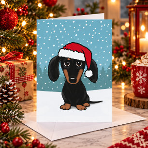 Black and Tan Dachshund Santa Cute Dog Christmas Holiday Card