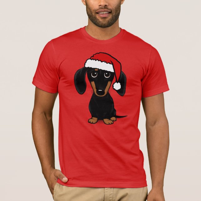 Black and Tan Dachshund Santa Cute Wiener Dog T-Shirt (Front)