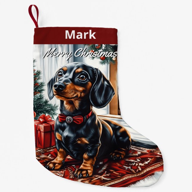 Black and Tan Dachshund Small Christmas Stocking (Front)