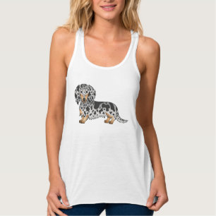 Black And Tan Dapple Cute Long Hair Dachshund Dog Singlet
