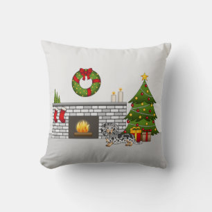 Black And Tan Dapple Long Hair Dachshund Christmas Cushion